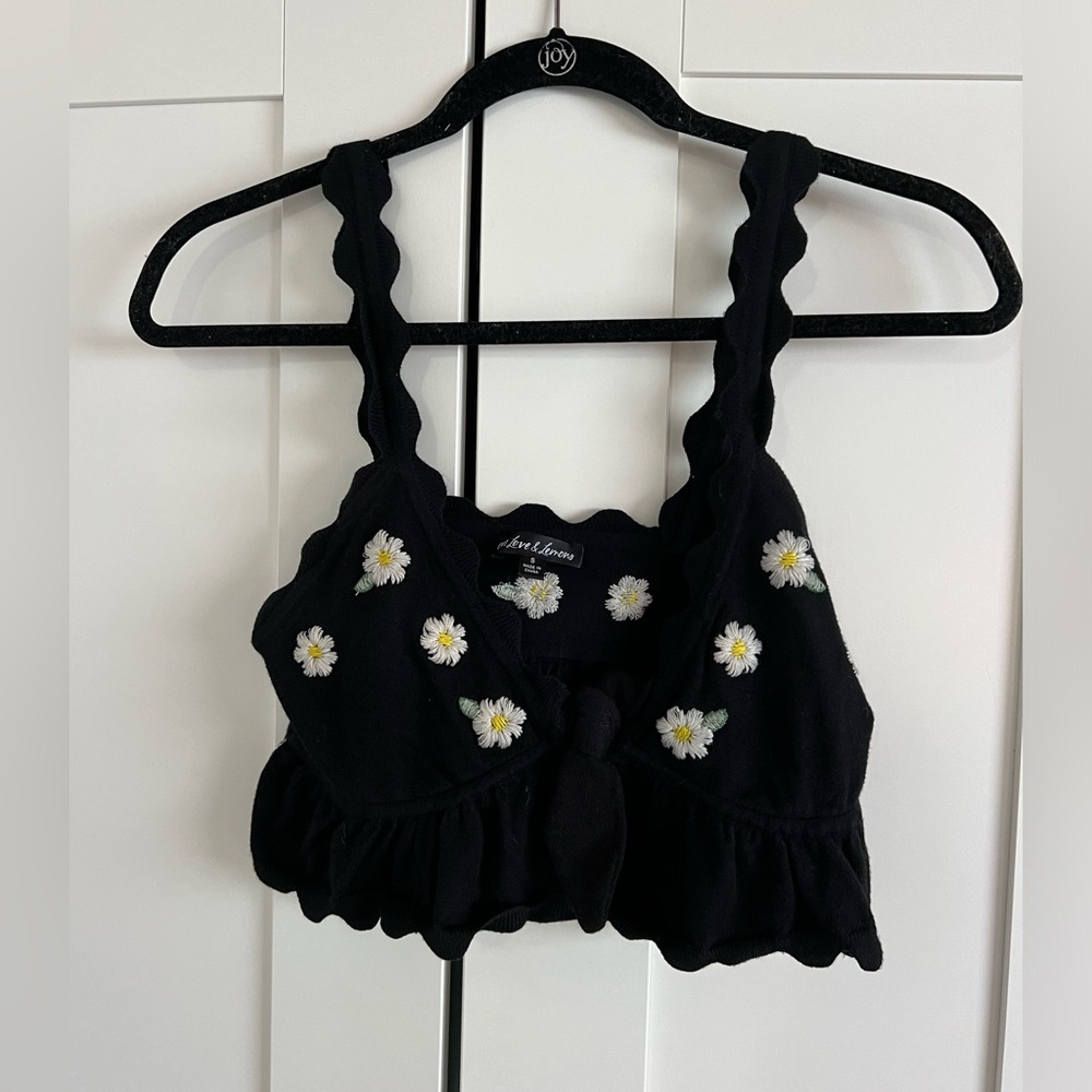 Black Flower For Love and Lemons Eyelet Crop Top